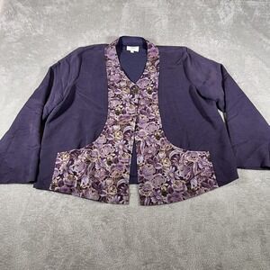 Naturally Yours Honolulu Jacket Womens Large Purple Floral Tencel Cotton Top